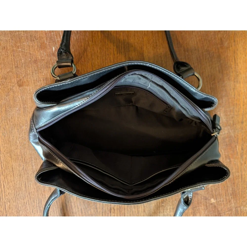 Vintage Y2K Giani Bernini Metallic Pewter Leather Shoulder Bag Silver Hardware